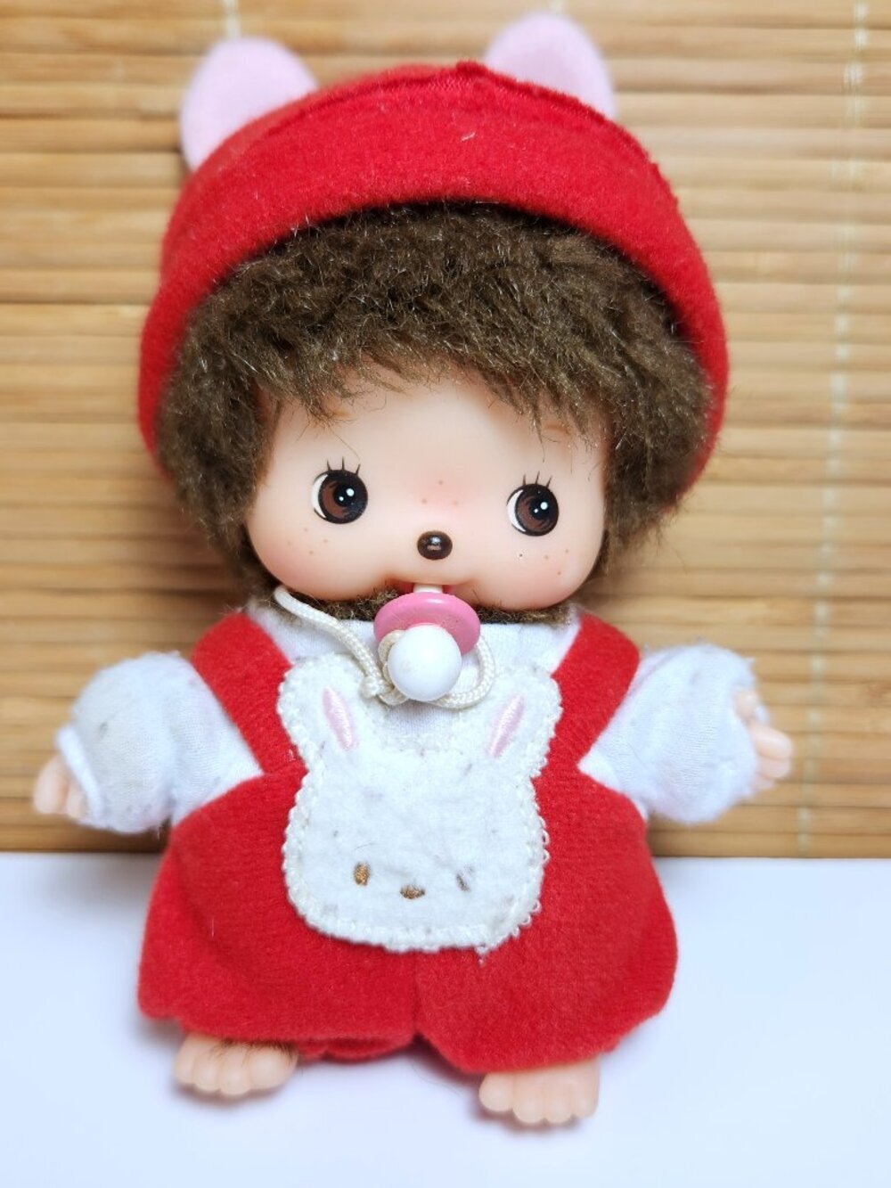 Sekiguchi Bebichhichi Doll Red Bunny Romper Plush Monchhichi Monkey Pacifier S